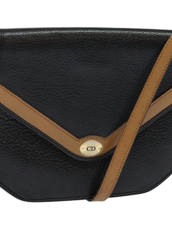 Dior Handbags - Christian Dior Shoulder Bag Leather Black Gold Auth BA2043